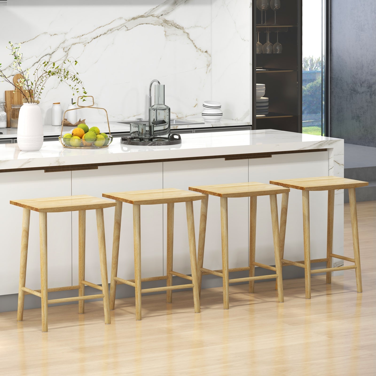 25.5 Inch Bar Stools Set of 2 with Footrest, Natural Bar Stools at Gallery Canada