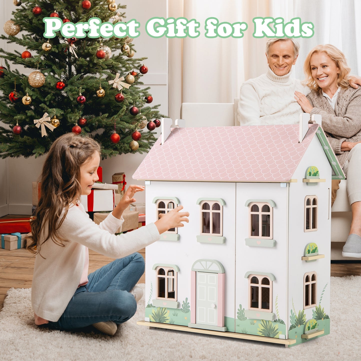 Kids Wooden Dollhouse, 3 Level, Pink Play Tents & Playhouse at Gallery Canada