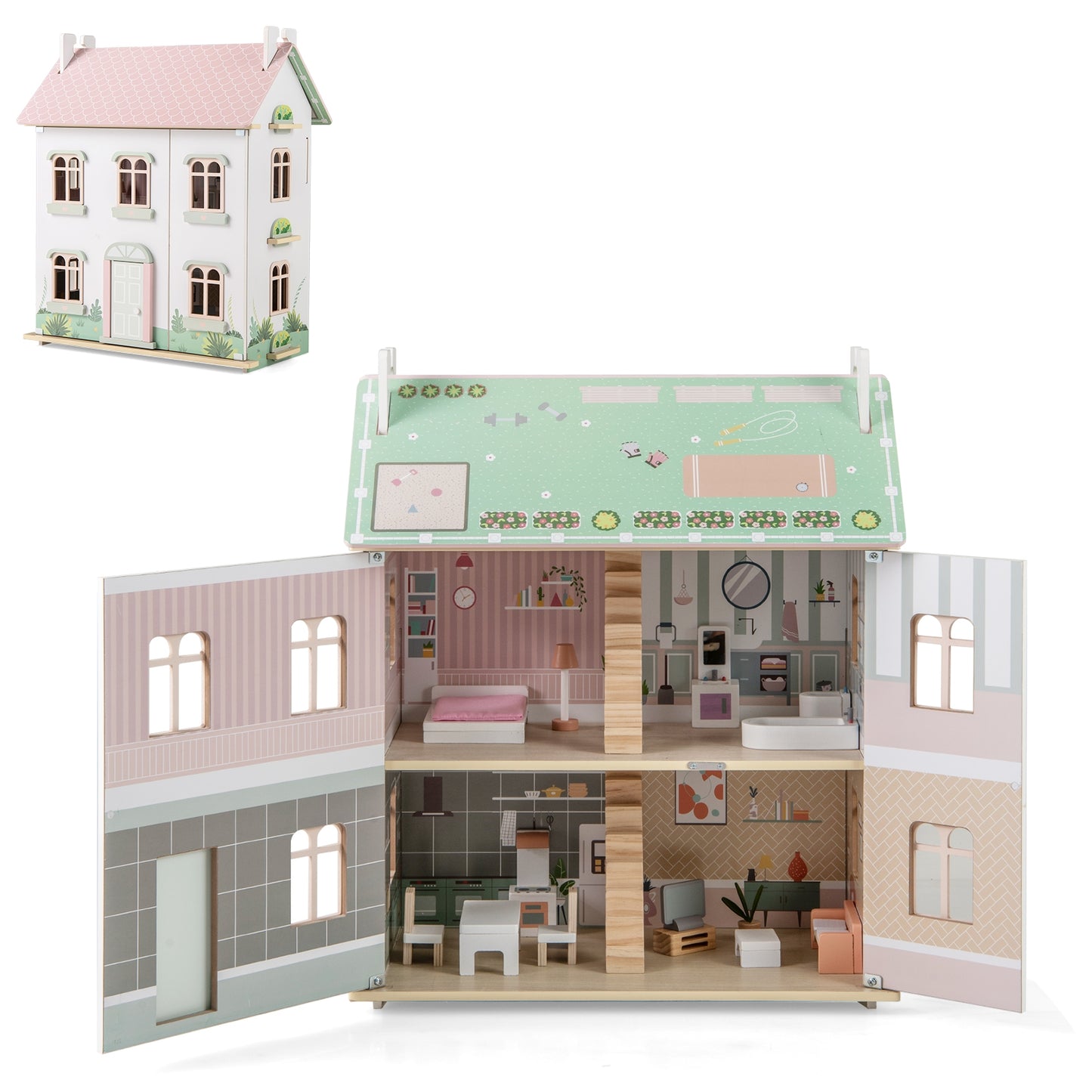 Kids Wooden Dollhouse, 3 Level, Pink Play Tents & Playhouse at Gallery Canada