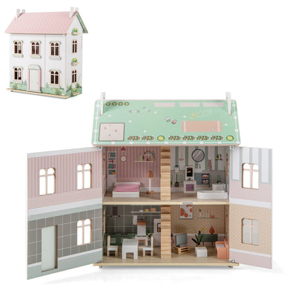 Kids Wooden Dollhouse, 3 Level, Pink Play Tents & Playhouse Pink at Gallery Canada
