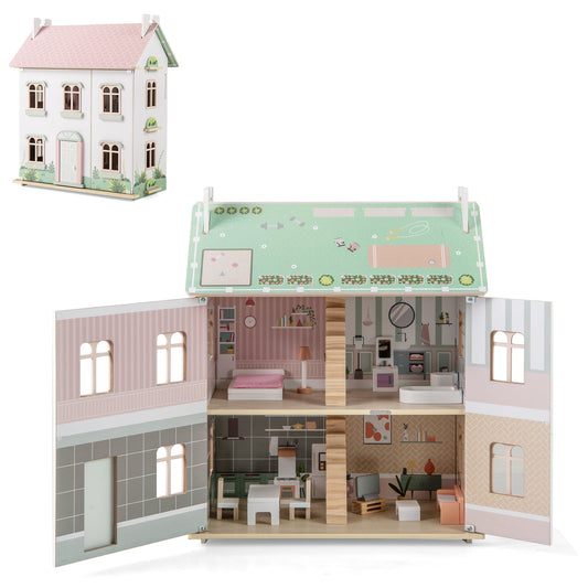 Kids Wooden Dollhouse, 3 Level, Pink Play Tents & Playhouse Pink at Gallery Canada