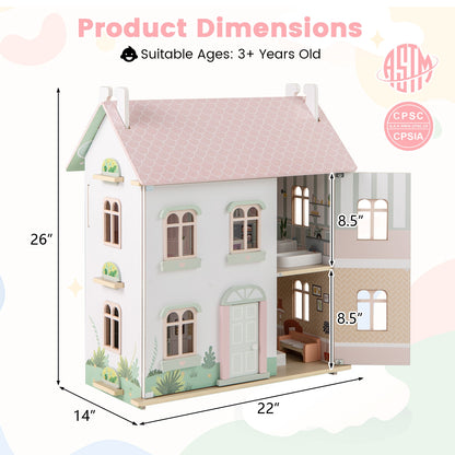 Kids Wooden Dollhouse, 3 Level, Pink Play Tents & Playhouse at Gallery Canada