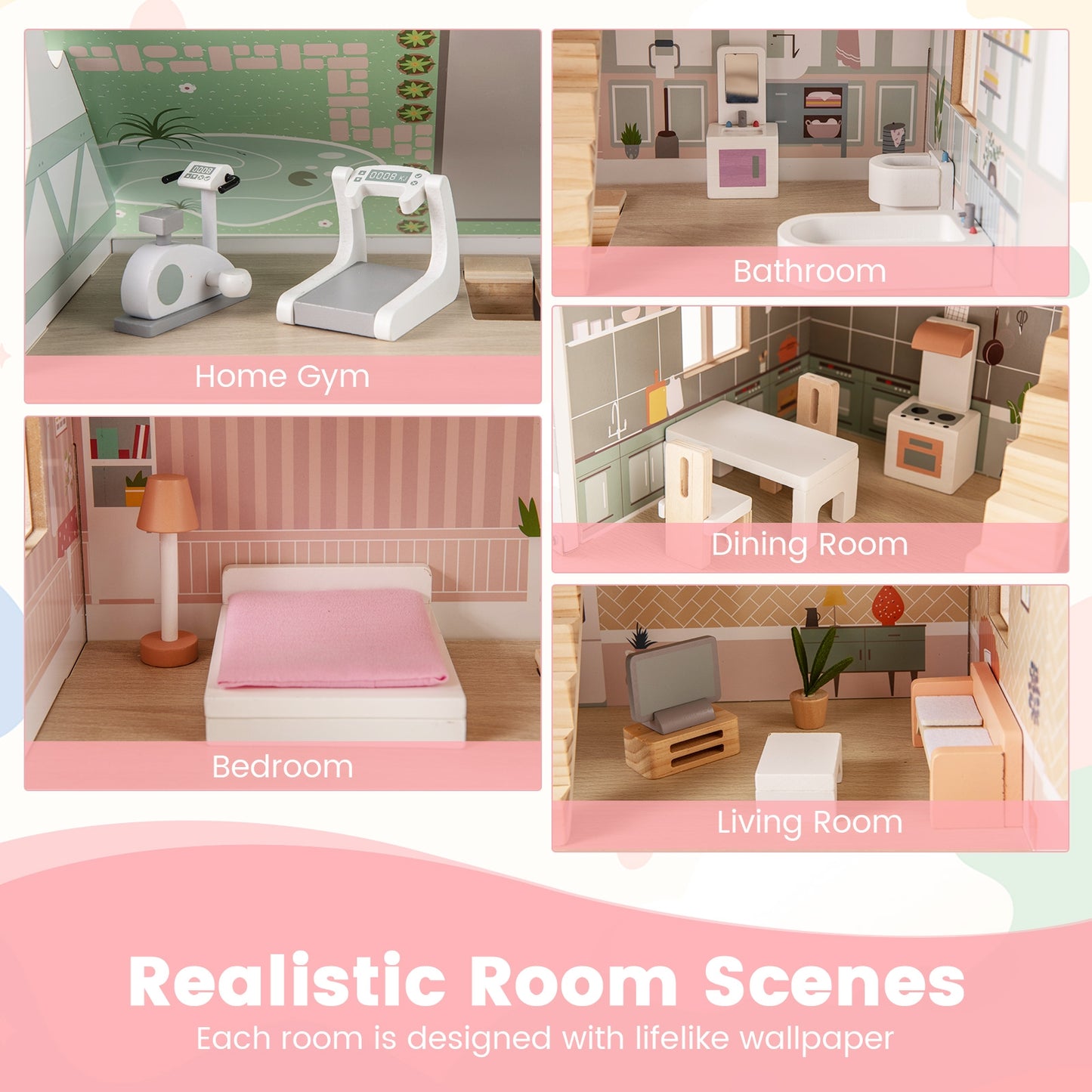 Kids Wooden Dollhouse, 3 Level, Pink Play Tents & Playhouse at Gallery Canada
