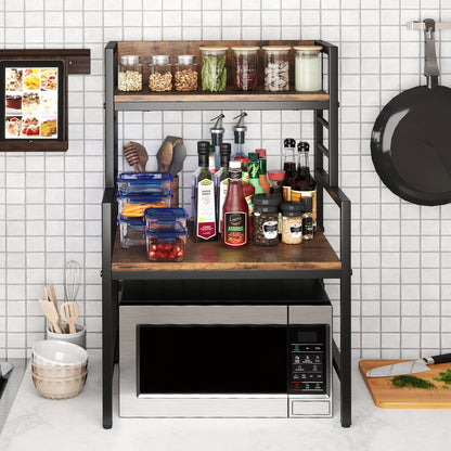 3-Tier Microwave Stand with 2 Open Shelves and Heavy-duty Metal Frame, Rustic Brown Baker's Racks at Gallery Canada
