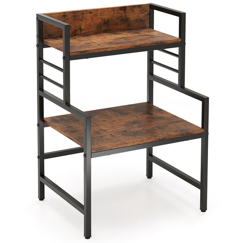 3-Tier Microwave Stand with 2 Open Shelves and Heavy-duty Metal Frame, Rustic Brown