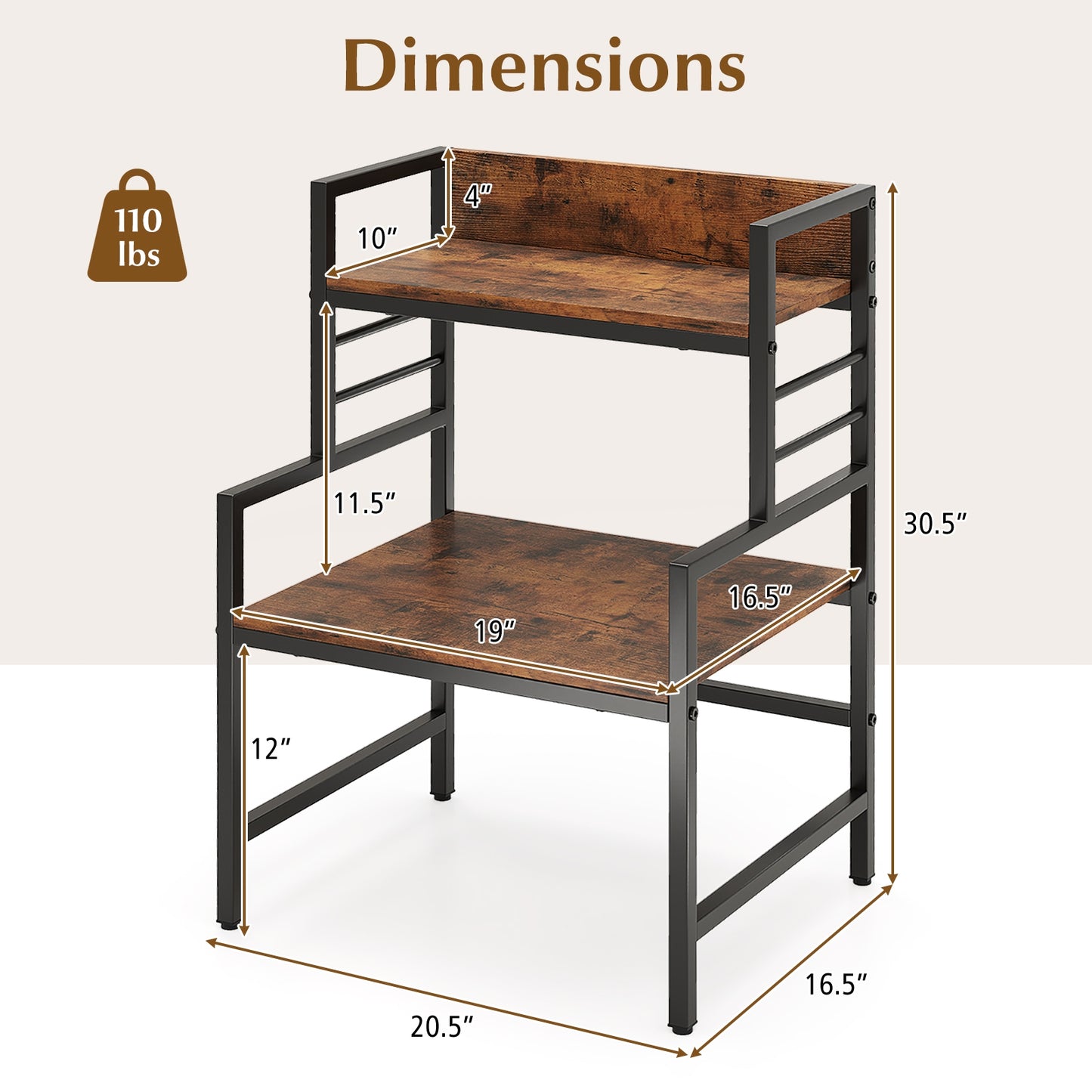 3-Tier Microwave Stand with 2 Open Shelves and Heavy-duty Metal Frame, Rustic Brown Baker's Racks at Gallery Canada