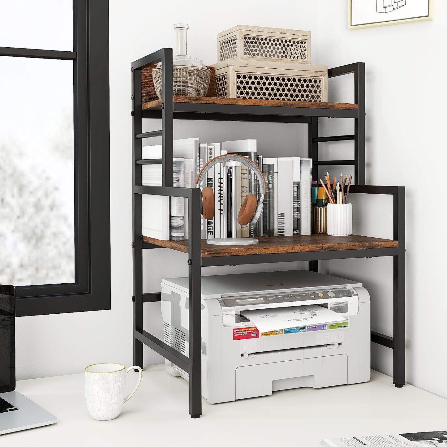 3-Tier Microwave Stand with 2 Open Shelves and Heavy-duty Metal Frame, Rustic Brown Baker's Racks at Gallery Canada