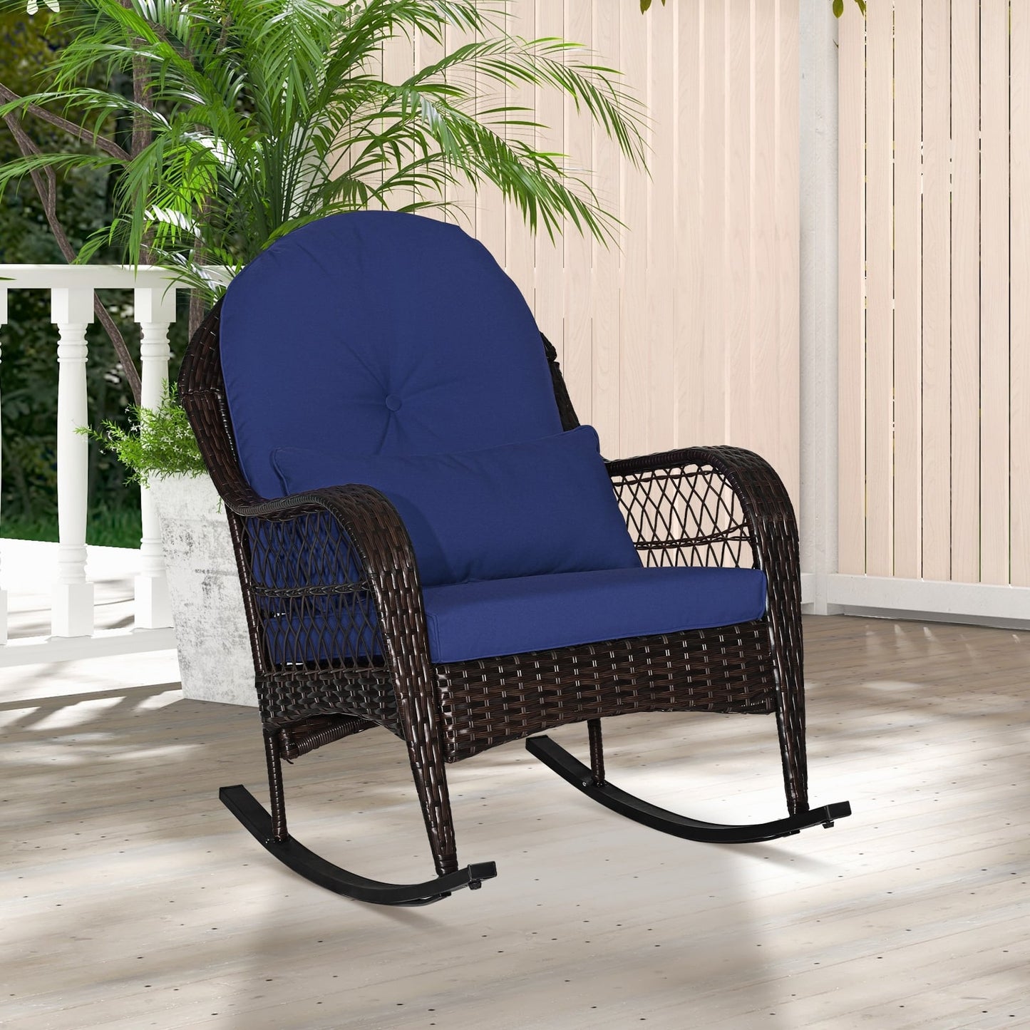 Rattan Rocking Chair With Cushions, Navy Patio Rocking Chairs & Gliders at Gallery Canada