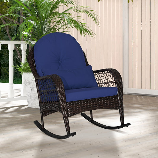 Rattan Rocking Chair With Cushions, Navy Patio Rocking Chairs & Gliders Navy at Gallery Canada