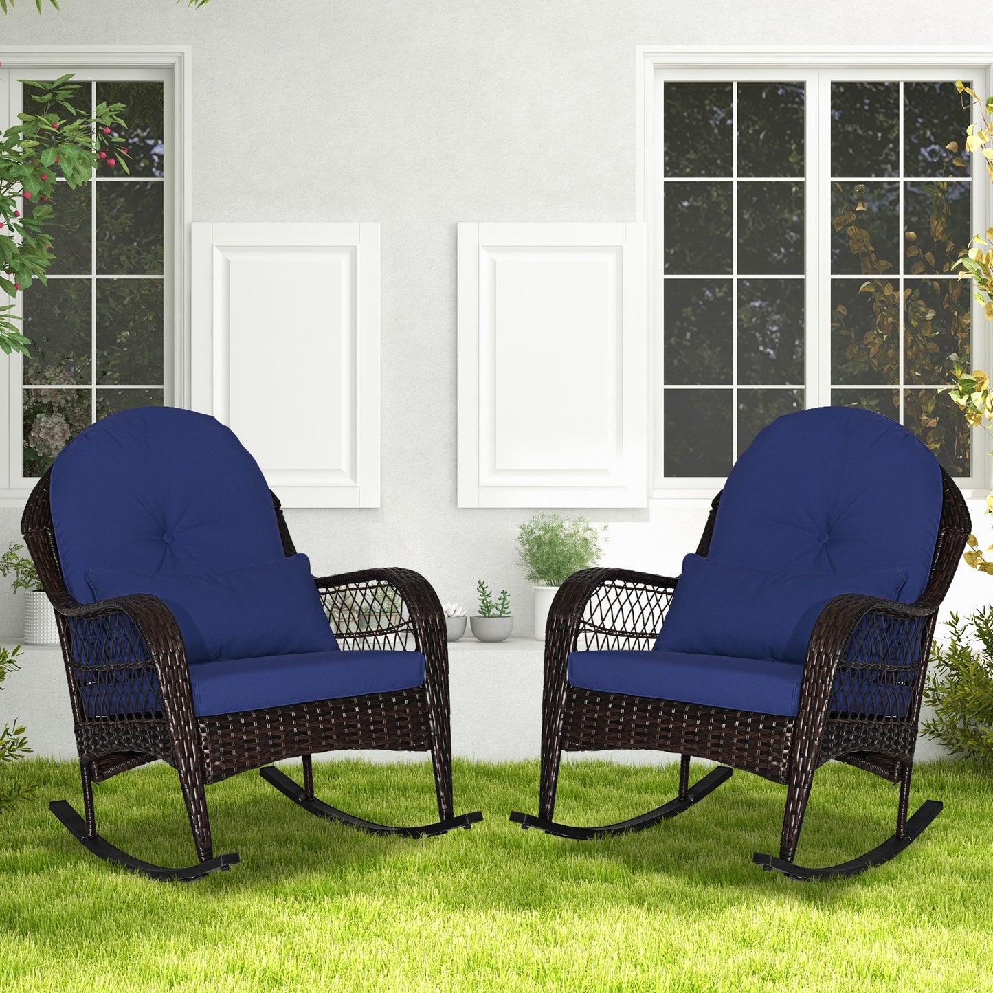 Rattan Rocking Chair With Cushions, Navy Patio Rocking Chairs & Gliders at Gallery Canada