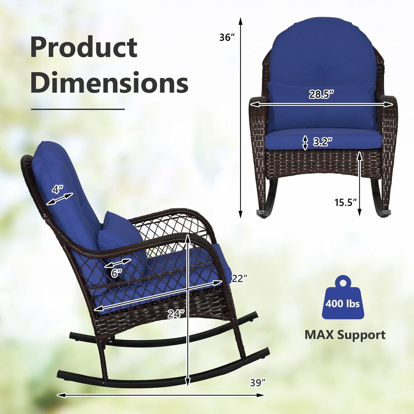 Rattan Rocking Chair With Cushions, Navy Patio Rocking Chairs & Gliders at Gallery Canada