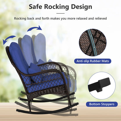Rattan Rocking Chair With Cushions, Navy Patio Rocking Chairs & Gliders at Gallery Canada