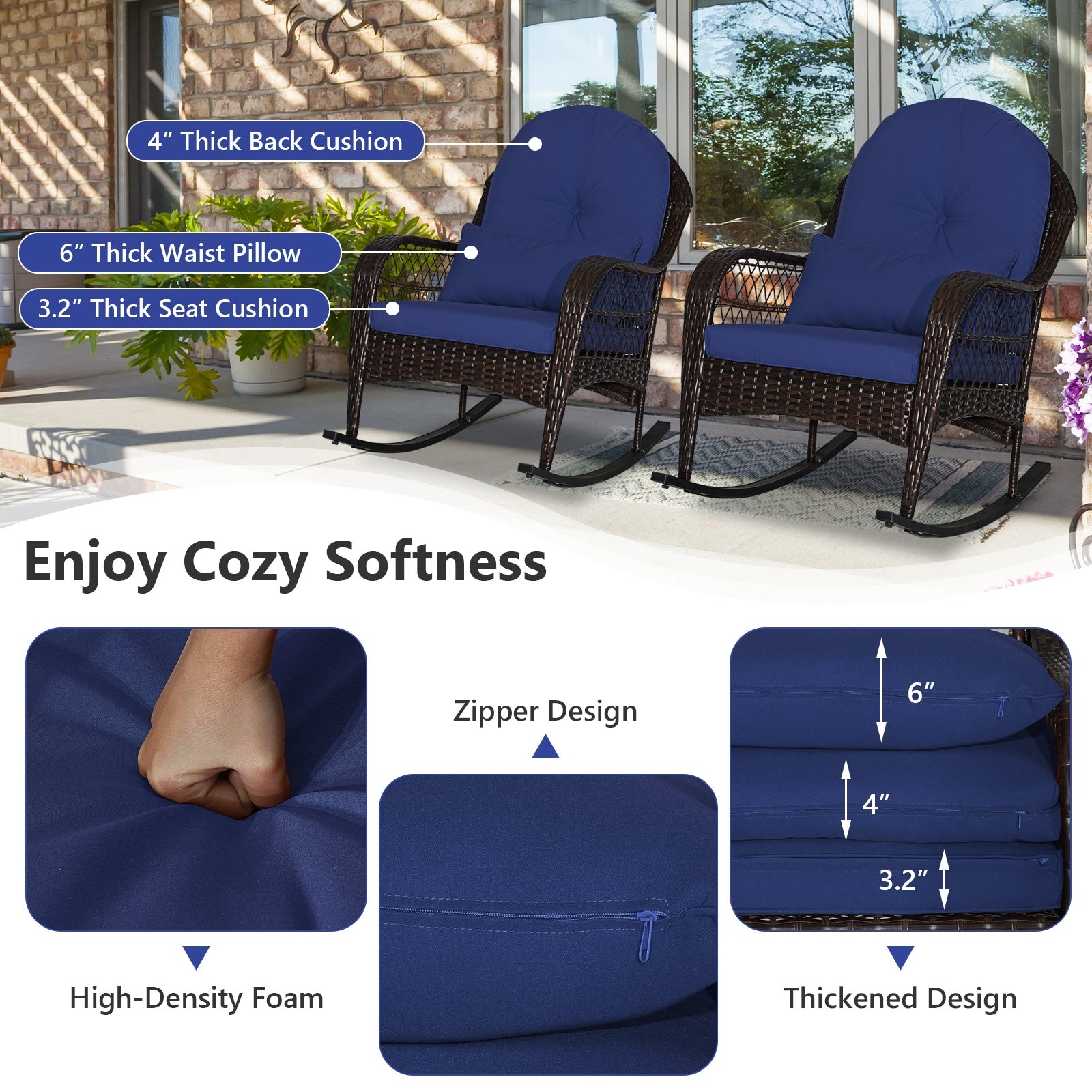 Rattan Rocking Chair With Cushions, Navy Patio Rocking Chairs & Gliders at Gallery Canada