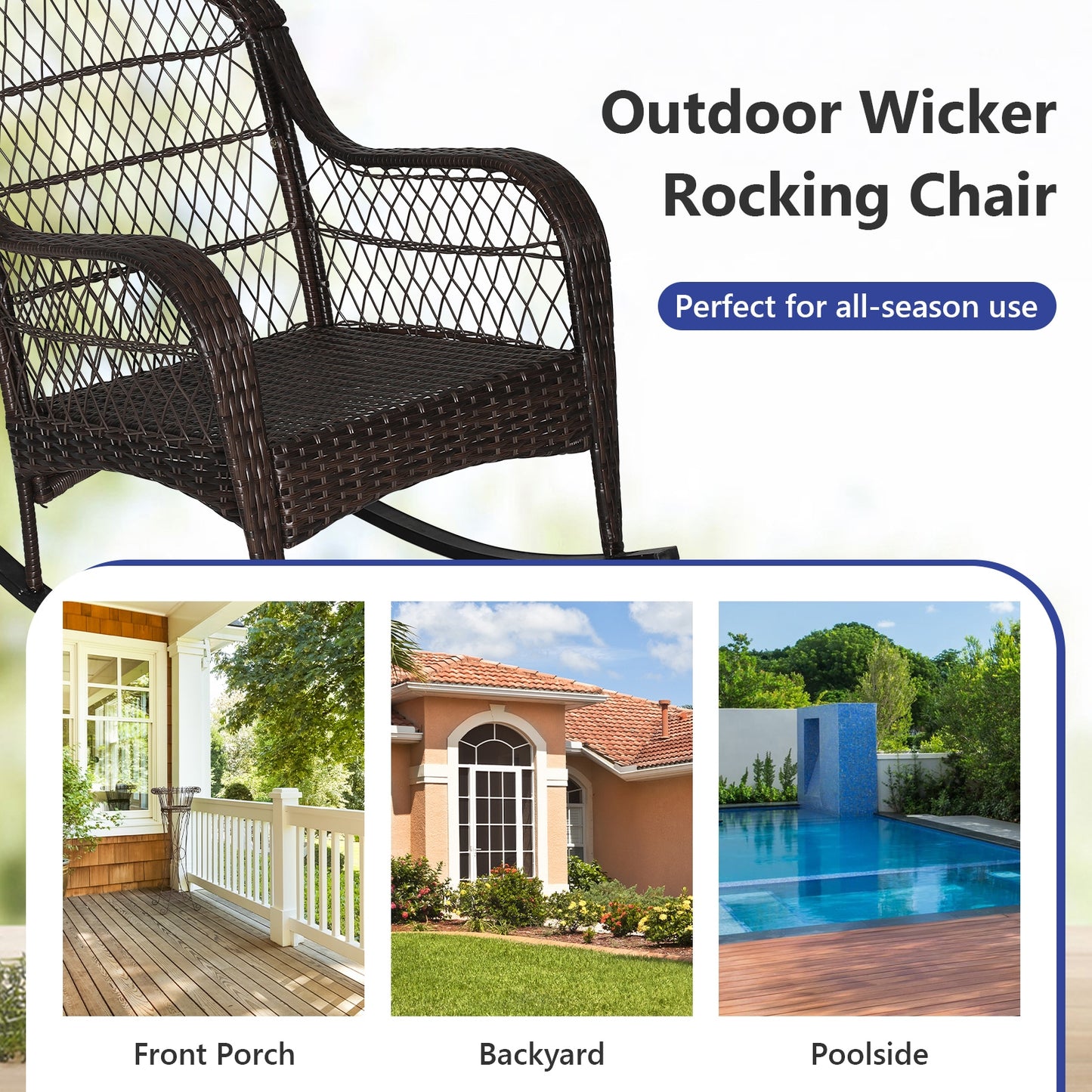 Rattan Rocking Chair With Cushions, Navy Patio Rocking Chairs & Gliders at Gallery Canada