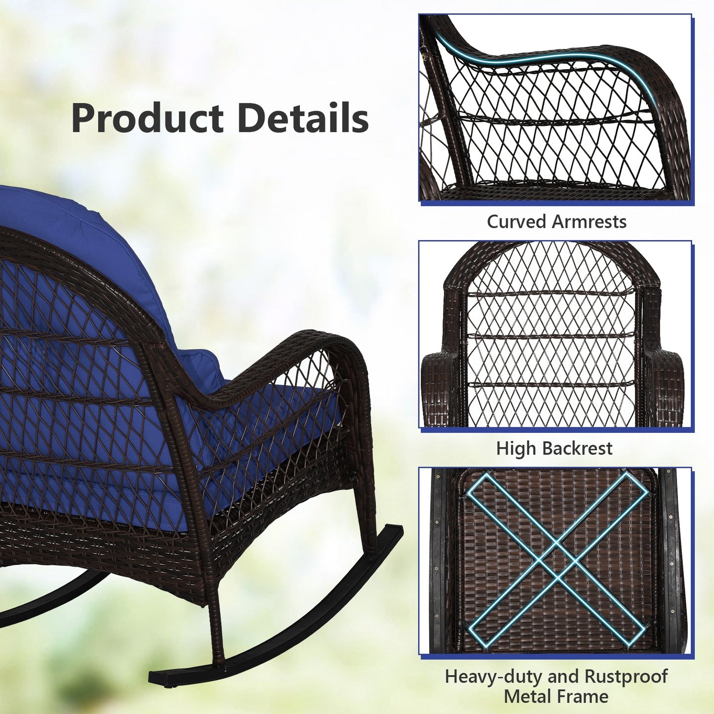Rattan Rocking Chair With Cushions, Navy Patio Rocking Chairs & Gliders at Gallery Canada