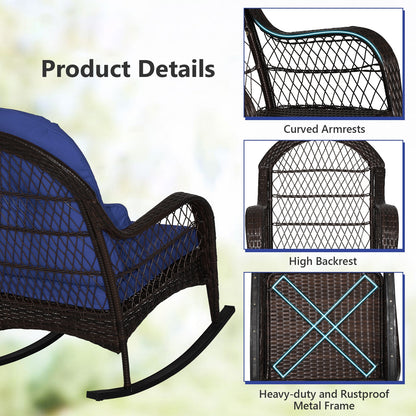 Rattan Rocking Chair With Cushions, Navy Patio Rocking Chairs & Gliders at Gallery Canada