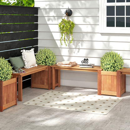 Teak Oil Finish Raised Garden Bed Wood Planter Box with Bench Potting Benches & Tables at Gallery Canada