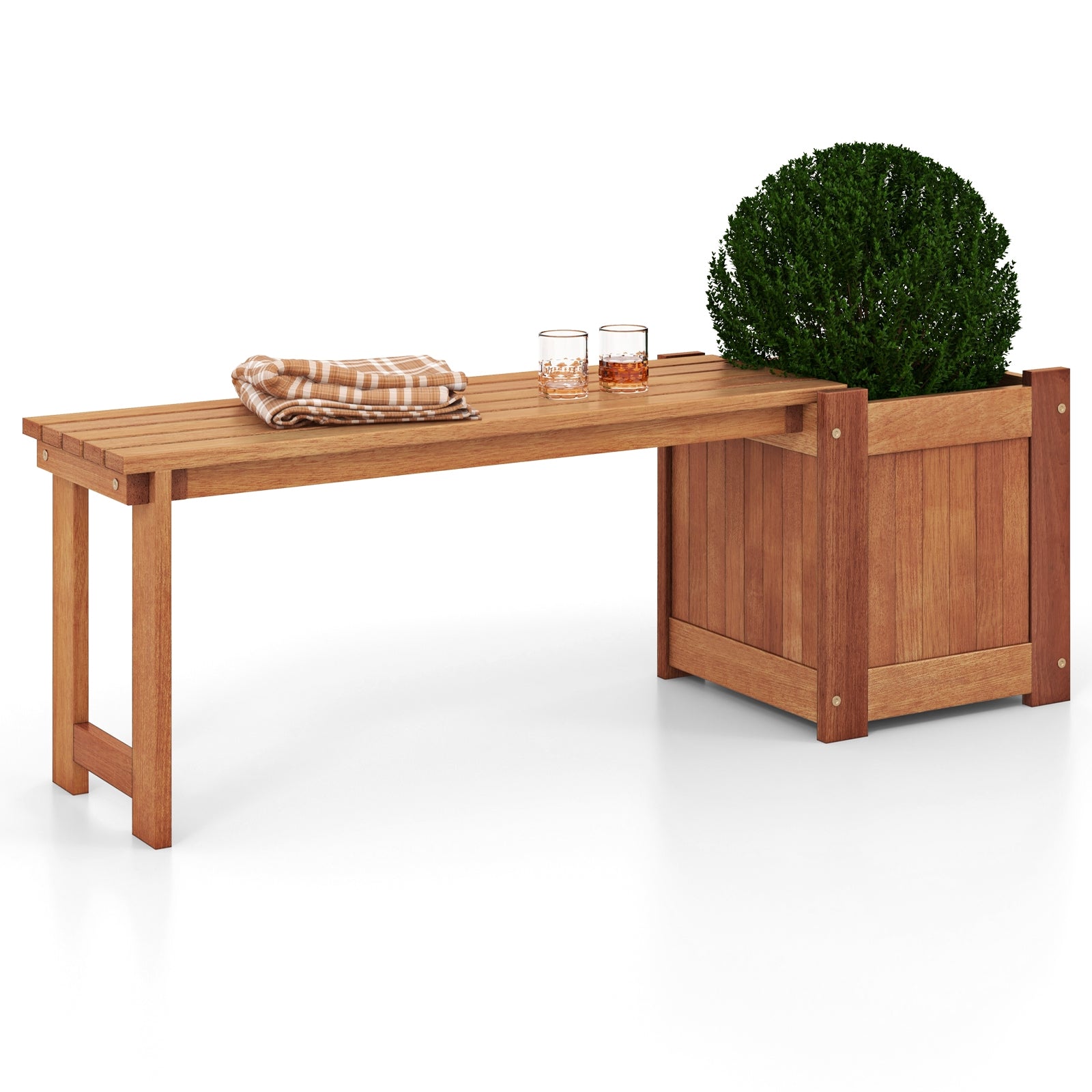 Teak Oil Finish Raised Garden Bed Wood Planter Box With Bench Potting Benches & Tables Options at Gallery Canada