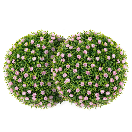 2 Pieces Artificial Plant Topiary Balls 17.5 Inch Faux Decorative Balls with Pink Flowers, Green Faux Plants Green at Gallery Canada