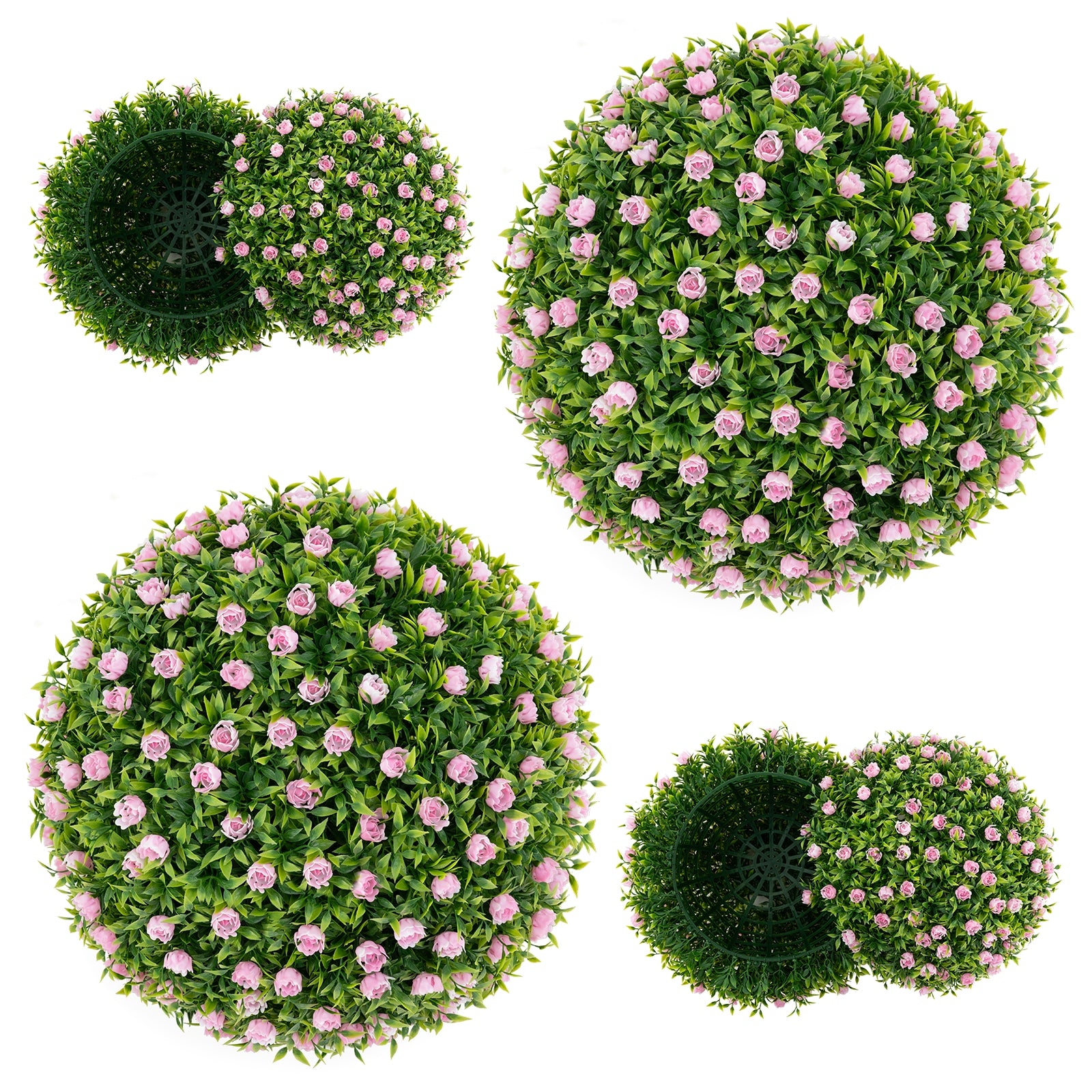 2 Pieces Artificial Plant Topiary Balls 17.5 Inch Faux Decorative Balls with Pink Flowers, Green Faux Plants at Gallery Canada