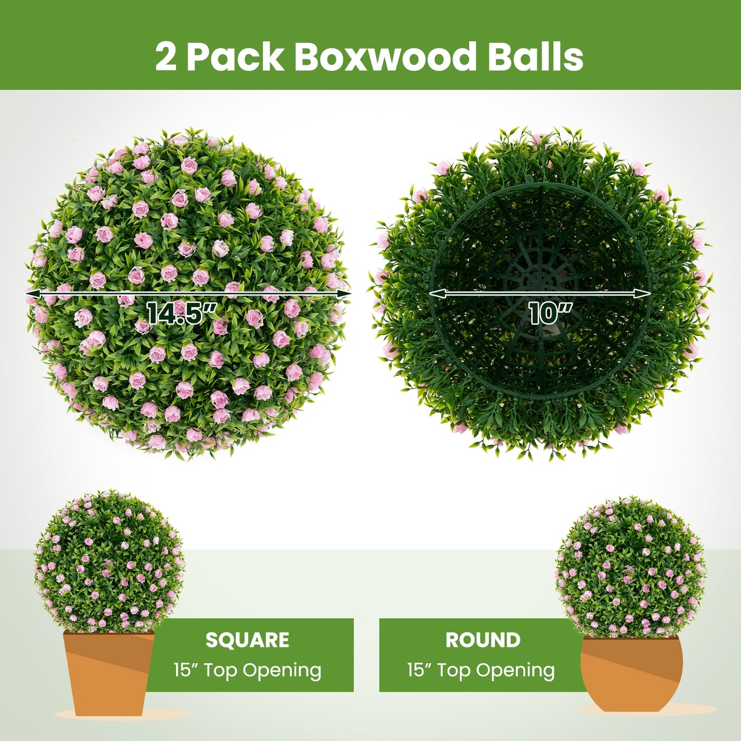 2 Pieces Artificial Plant Topiary Balls 17.5 Inch Faux Decorative Balls with Pink Flowers, Green Faux Plants at Gallery Canada