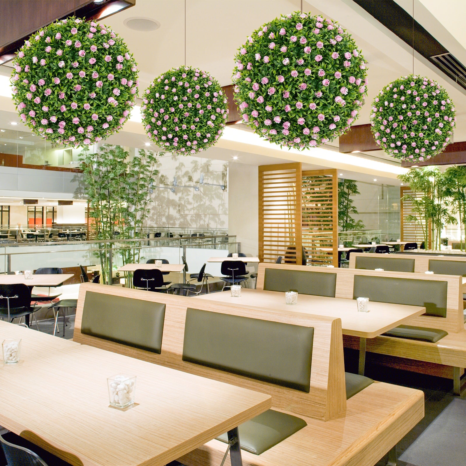 2 Pieces Artificial Plant Topiary Balls 17.5 Inch Faux Decorative Balls with Pink Flowers, Green Faux Plants at Gallery Canada