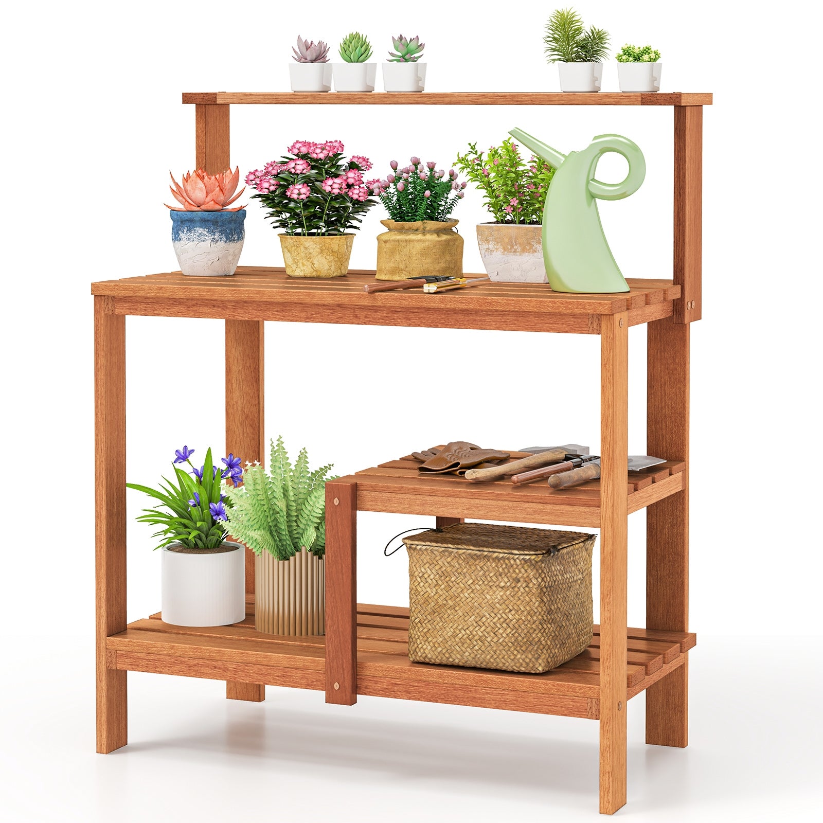 Outdoor Garden Potting Wood Planting Workstation with Open Shelves Potting Benches & Tables at Gallery Canada