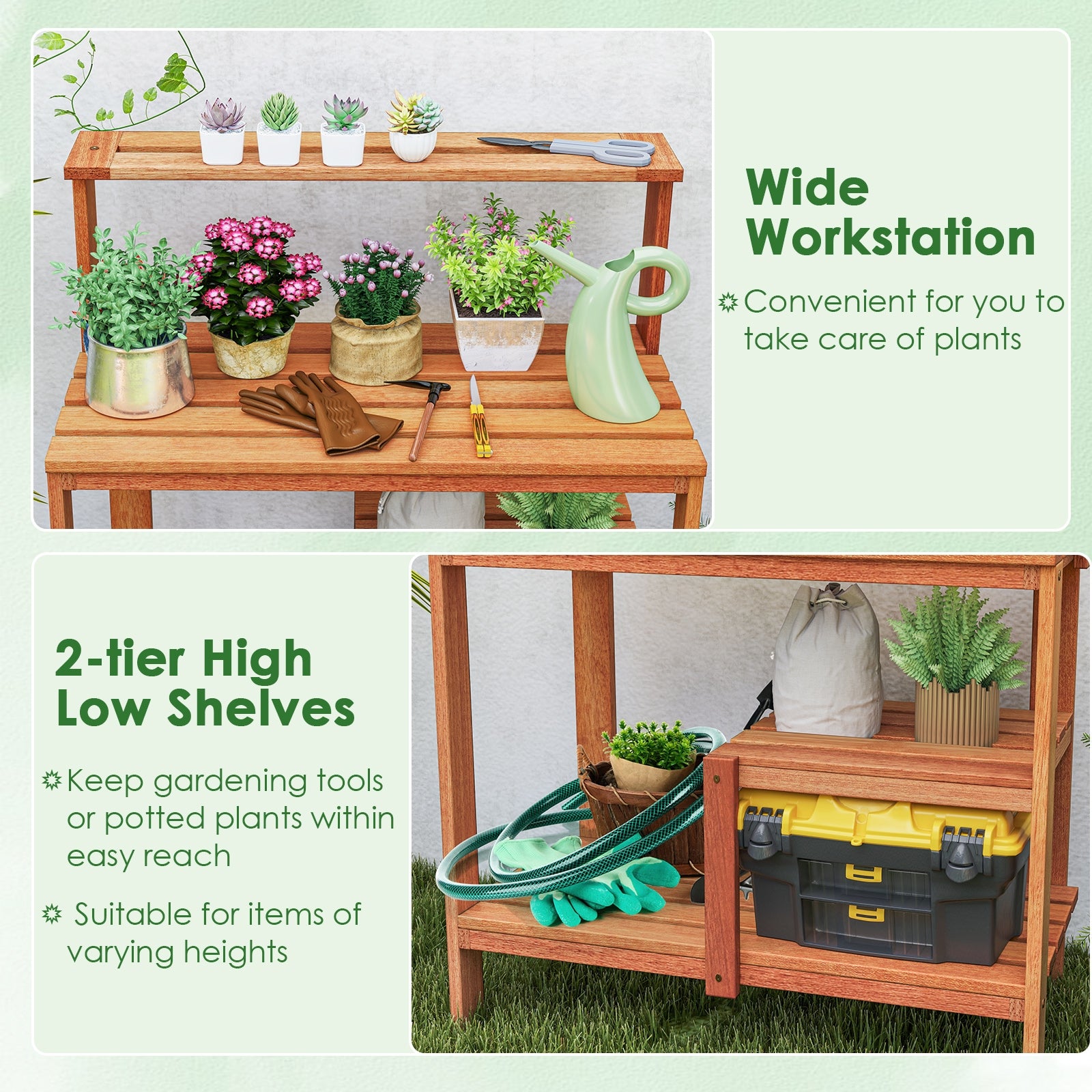 Outdoor Garden Potting Wood Planting Workstation with Open Shelves Potting Benches & Tables at Gallery Canada