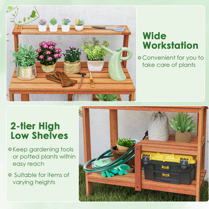 Outdoor Garden Potting Wood Planting Workstation with Open Shelves Potting Benches & Tables at Gallery Canada