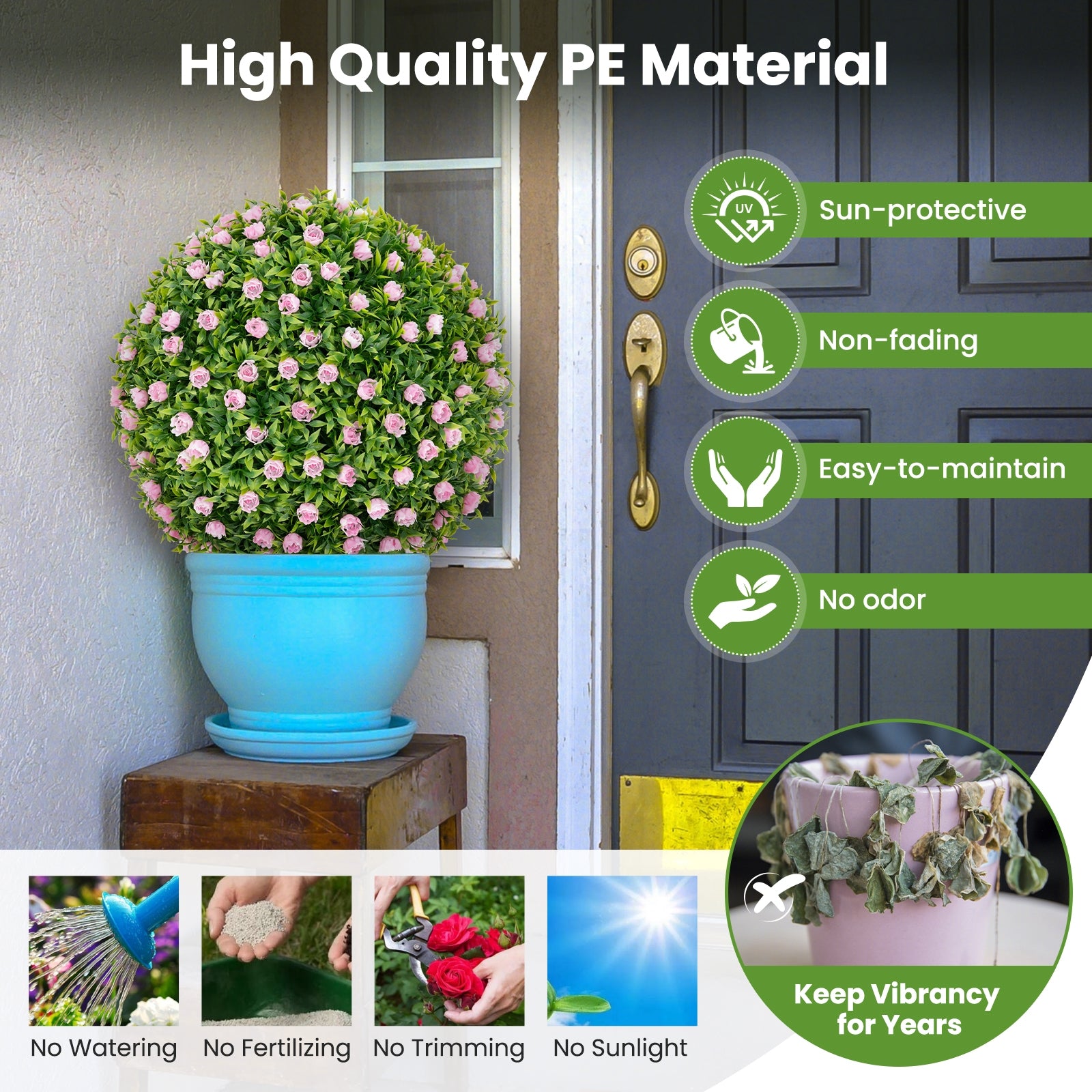 2 Pieces Artificial Plant Topiary Balls 17.5 Inch Faux Decorative Balls with Pink Flowers, Green Faux Plants at Gallery Canada