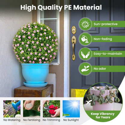 2 Pieces Artificial Plant Topiary Balls 17.5 Inch Faux Decorative Balls with Pink Flowers, Green Faux Plants at Gallery Canada