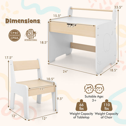Kids Table and Chair Set with 2 in 1 Detachable Tabletop and Storage, White Kids Table & Chair Sets at Gallery Canada