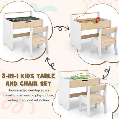 Kids Table and Chair Set with 2 in 1 Detachable Tabletop and Storage, White Kids Table & Chair Sets at Gallery Canada