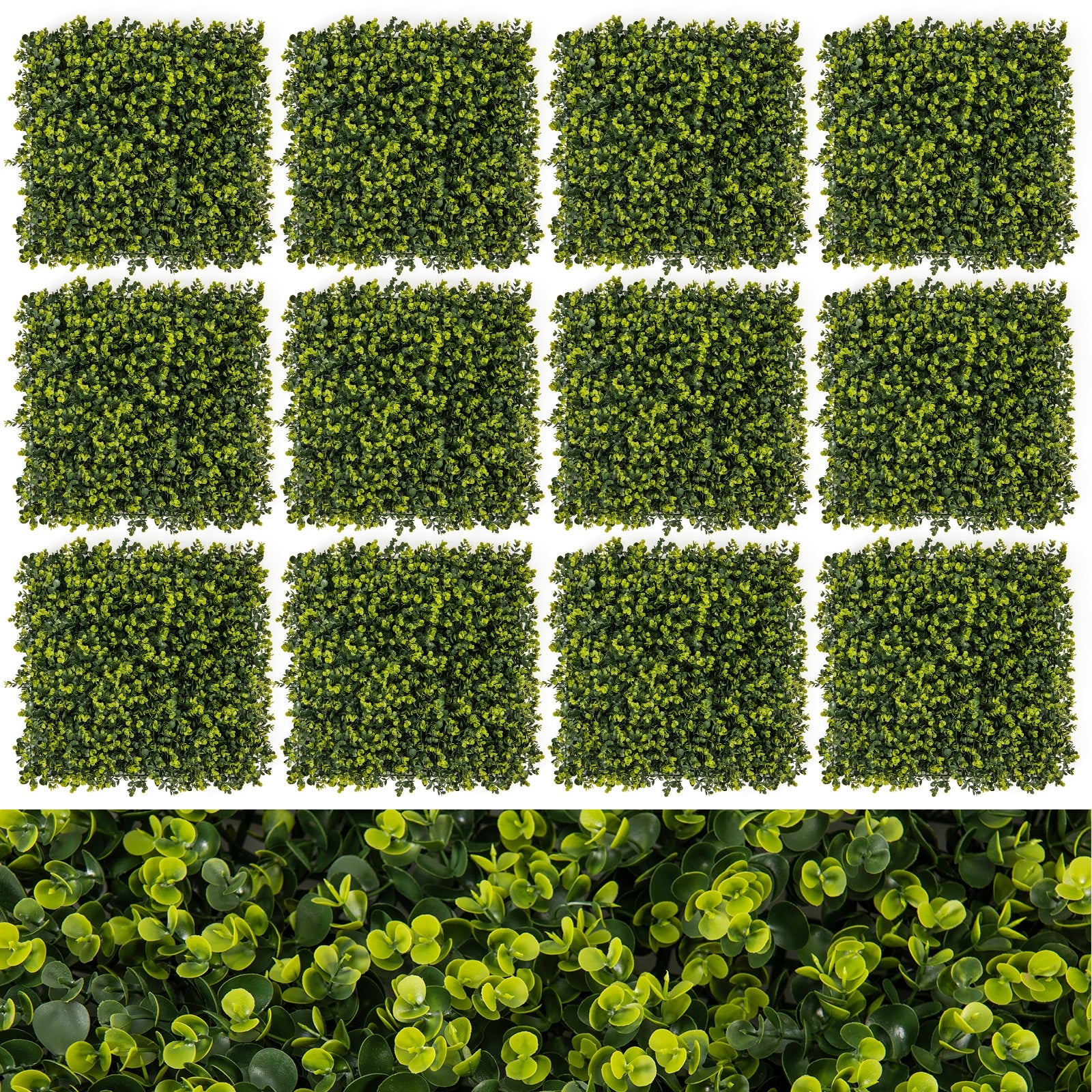 12 Pieces 20 Inch x 20 Inch Artificial Hedge Eucalyptus Panels, Green Decorative Fencing & Flooring at Gallery Canada