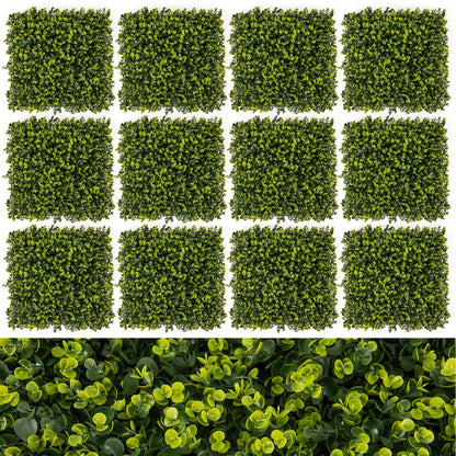 12 Pieces 20 Inch x 20 Inch Artificial Hedge Eucalyptus Panels, Green Decorative Fencing & Flooring Green at Gallery Canada