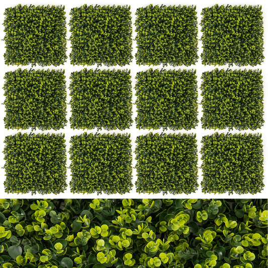 12 Pieces 20 Inch x 20 Inch Artificial Hedge Eucalyptus Panels, Green Decorative Fencing & Flooring Green at Gallery Canada