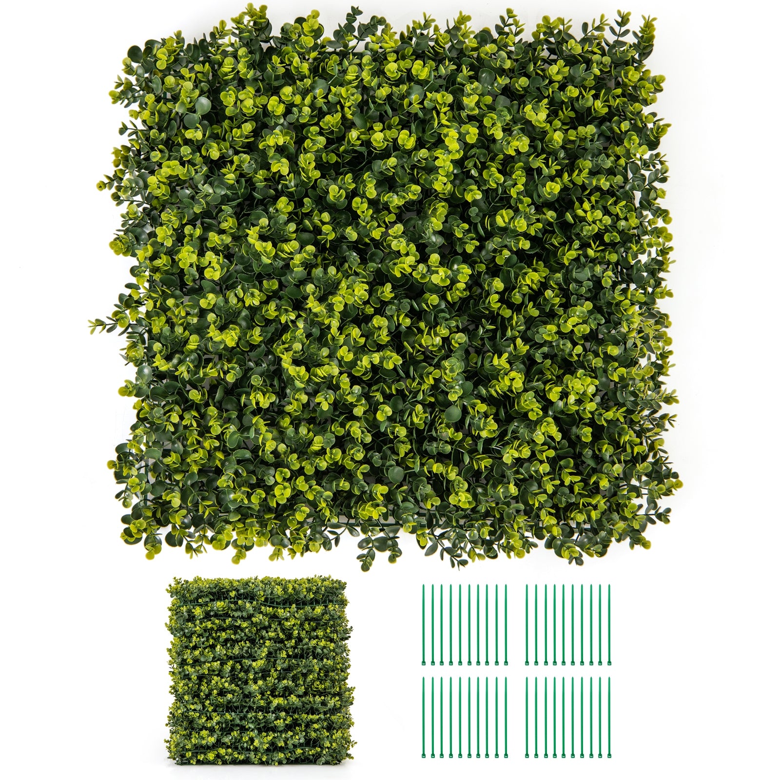 12 Pieces 20 Inch x 20 Inch Artificial Hedge Eucalyptus Panels, Green Decorative Fencing & Flooring at Gallery Canada
