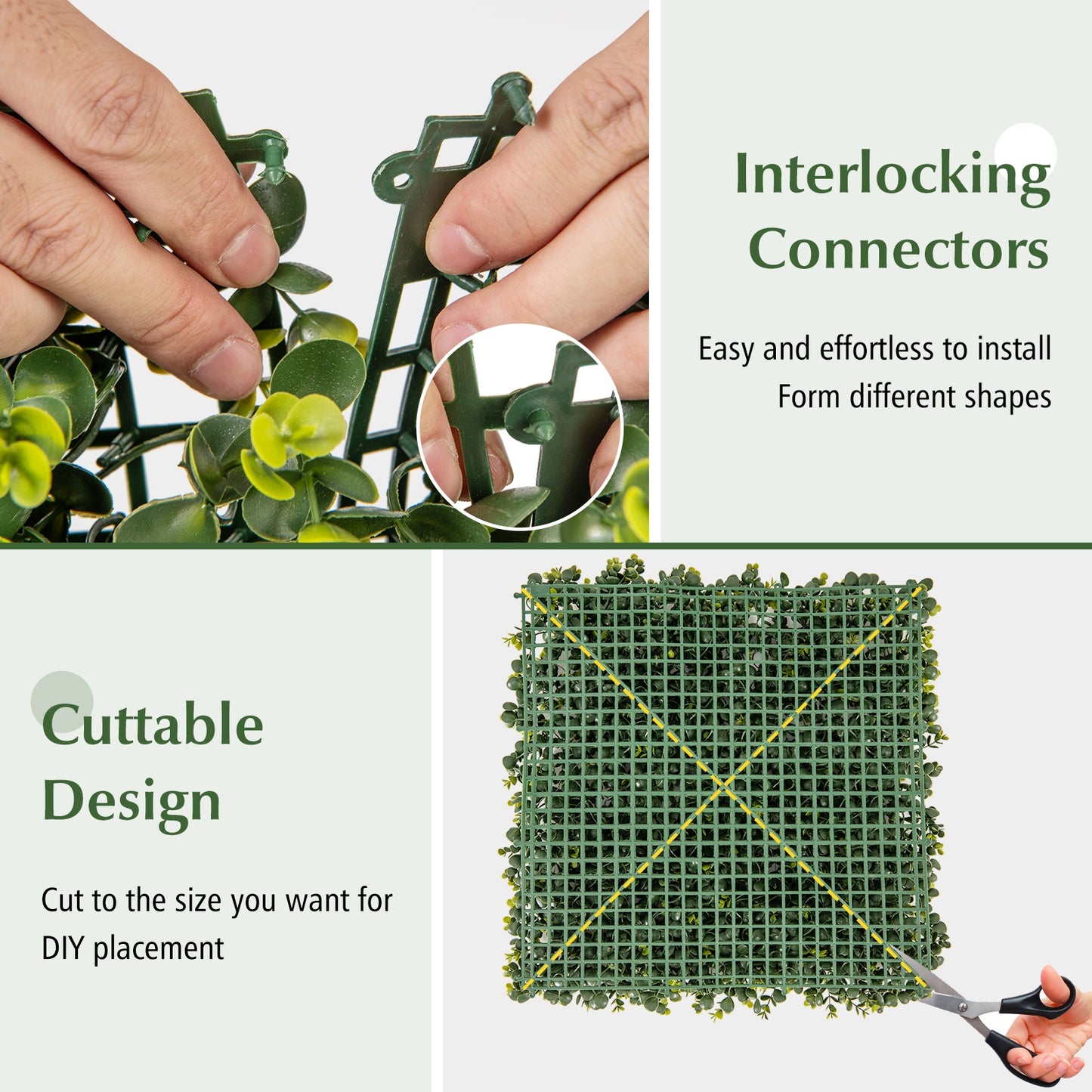 12 Pieces 20 Inch x 20 Inch Artificial Hedge Eucalyptus Panels, Green Decorative Fencing & Flooring at Gallery Canada