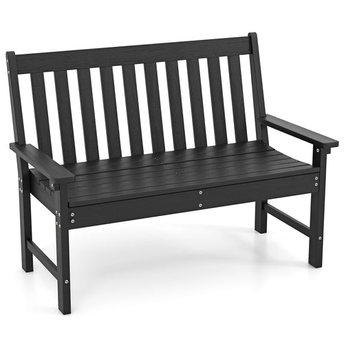 52 Inch All-Weather HDPE Outdoor Bench with Backrest and Armrests, Black