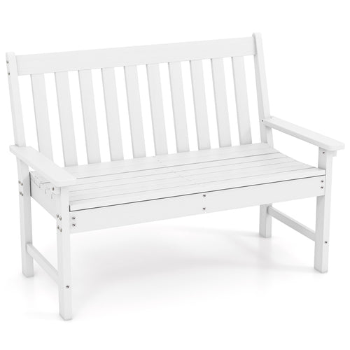 52 Inch All-Weather HDPE Outdoor Bench with Backrest and Armrests, White