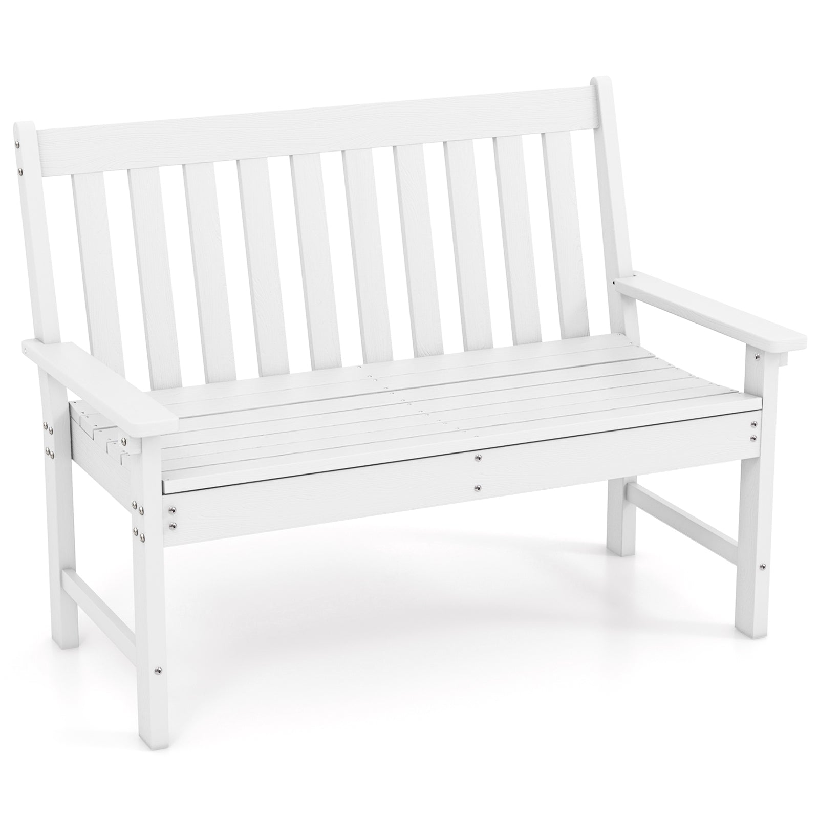 52 Inch HDPE Outdoor Bench With Backrest, Armrests, White Outdoor Benches White at Gallery Canada