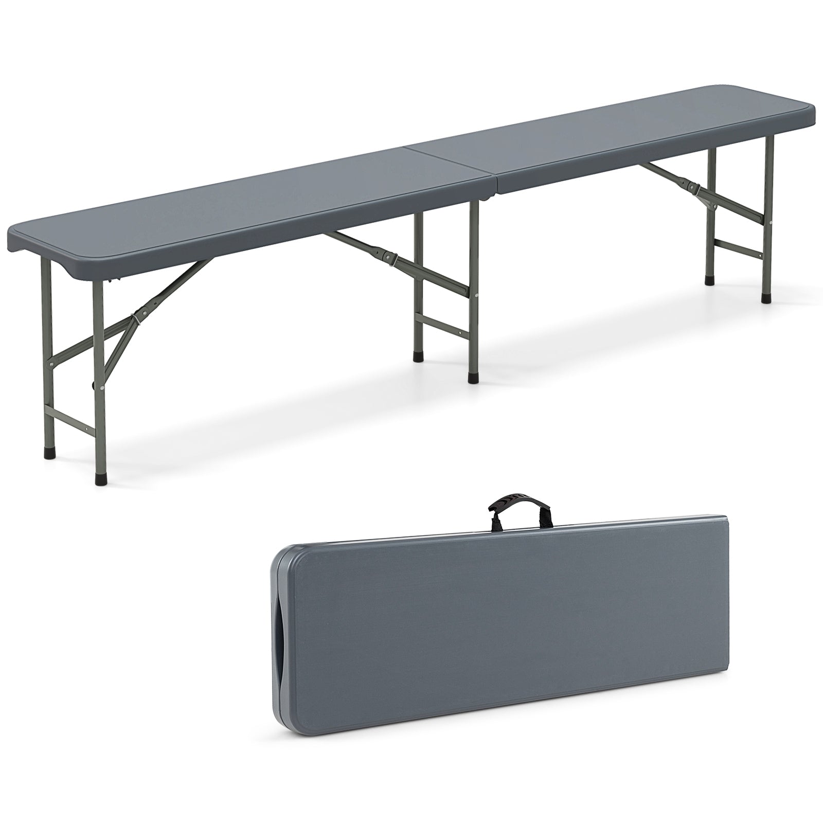 6 Feet Plastic Folding Bench Portable Seat with Handle and Lock, Gray Camping Furniture at Gallery Canada