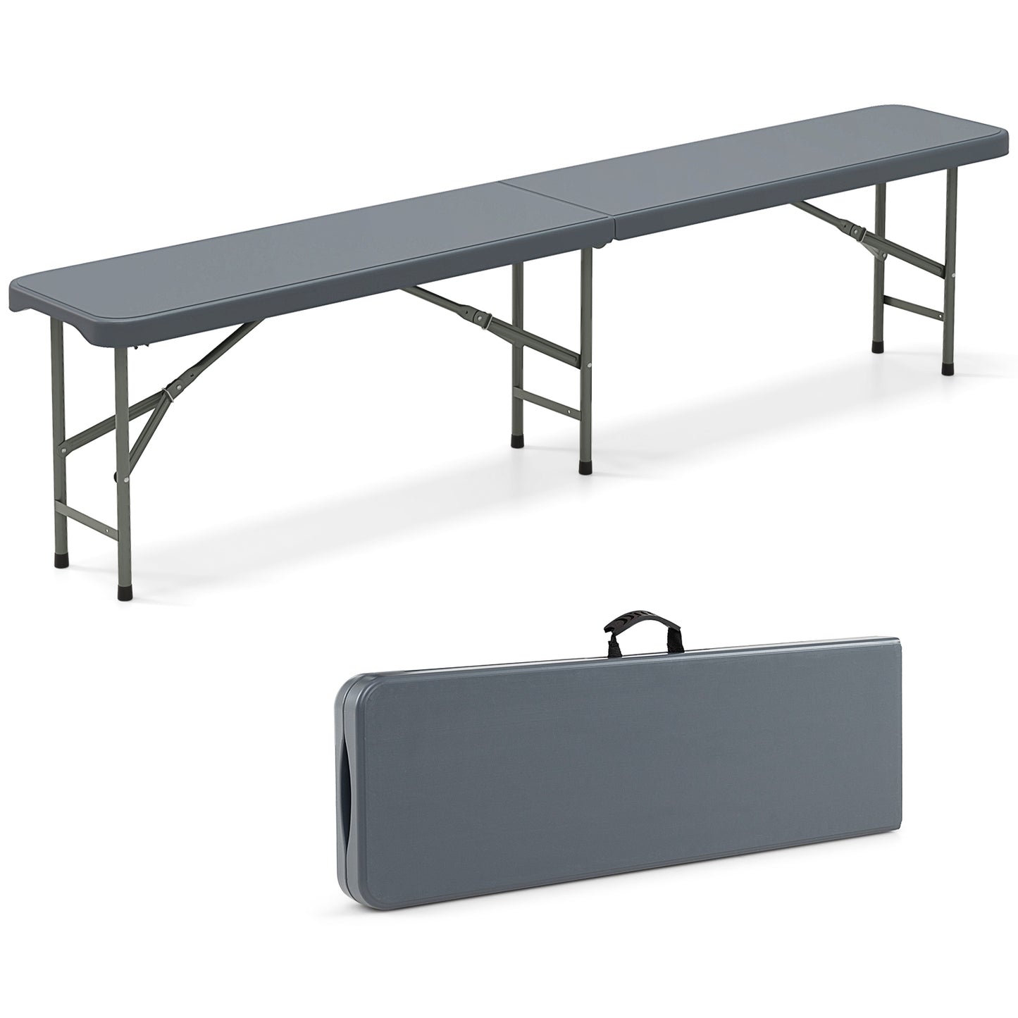 6 Feet Plastic Folding Bench Portable Seat with Handle and Lock, Gray Camping Furniture at Gallery Canada