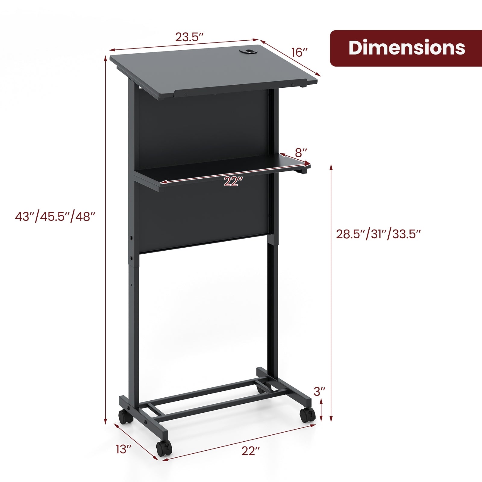 3-Position Adjustable Lectern Table, Black Standing Desks at Gallery Canada