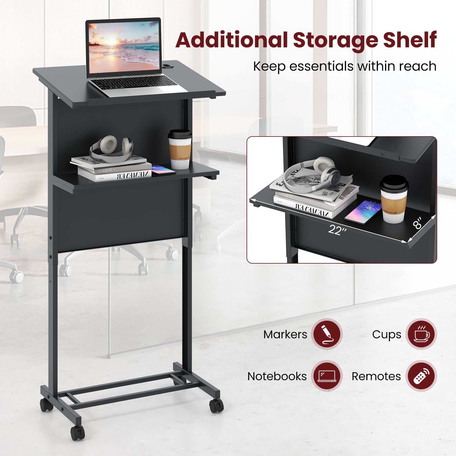 3-Position Adjustable Lectern Table, Black Standing Desks at Gallery Canada