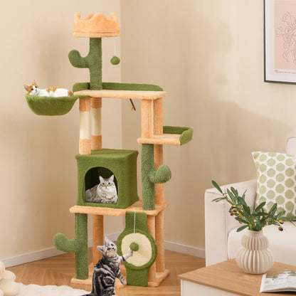 63 Inch Cactus Cat Tree with Sisal Scratching Posts and Board for Indoor Cats, Green Cat Trees Condos & Scratchers at Gallery Canada