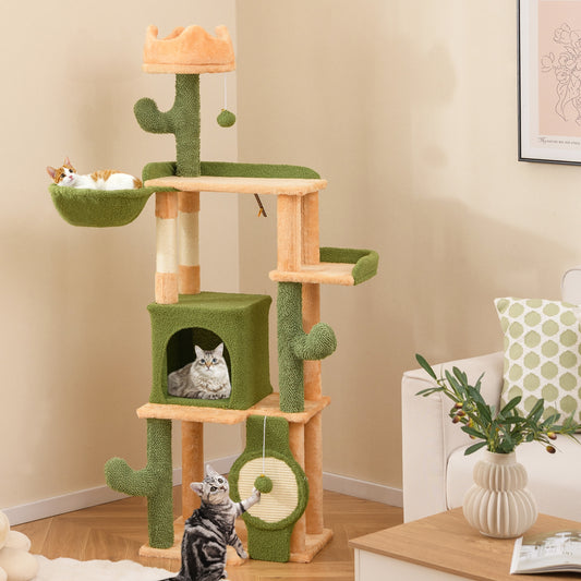 63 Inch Cactus Cat Tree with Sisal Scratching Posts and Board for Indoor Cats, Green Cat Trees Condos & Scratchers Green at Gallery Canada