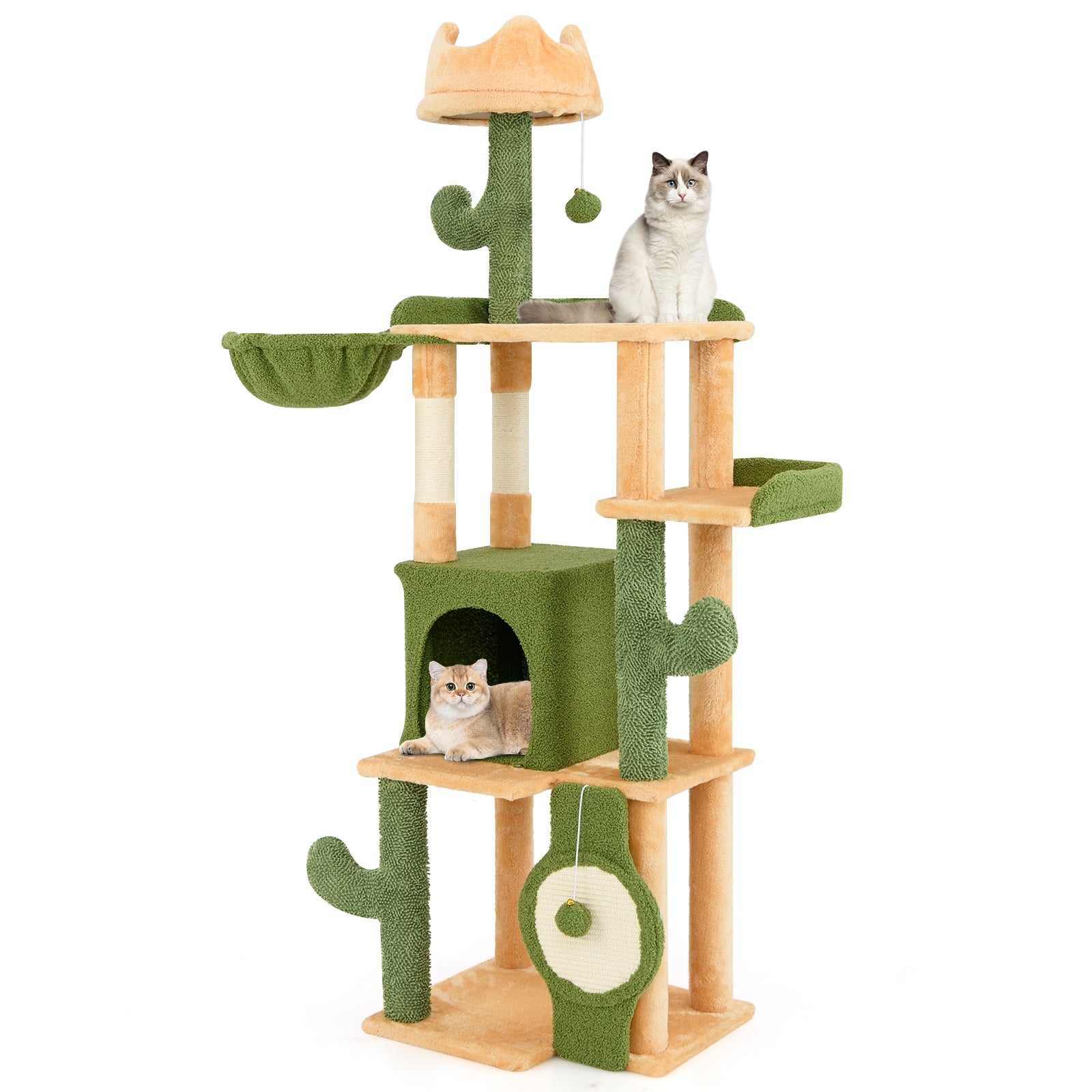 63 Inch Cactus Cat Tree with Sisal Scratching Posts and Board for Indoor Cats, Green Cat Trees Condos & Scratchers at Gallery Canada