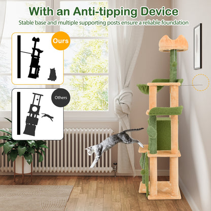 63 Inch Cactus Cat Tree with Sisal Scratching Posts and Board for Indoor Cats, Green Cat Trees Condos & Scratchers at Gallery Canada