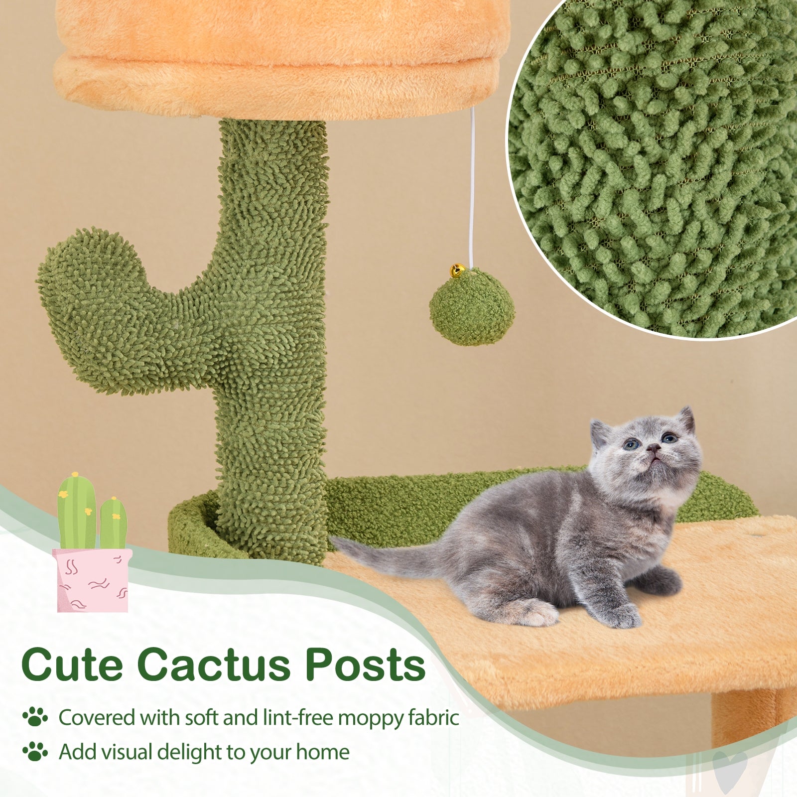 63 Inch Cactus Cat Tree with Sisal Scratching Posts and Board for Indoor Cats, Green Cat Trees Condos & Scratchers at Gallery Canada